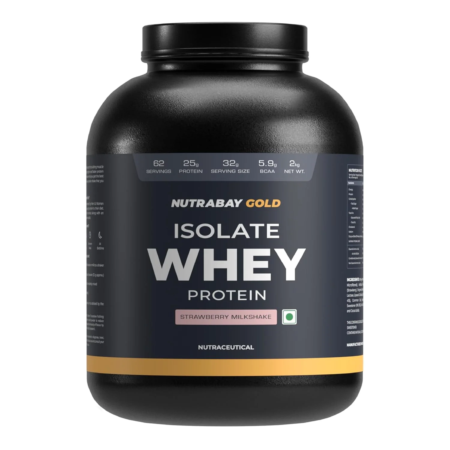 Nutrabay Gold Isolate Whey Protein - 2 kg - Strawberry Milkshake Flavour